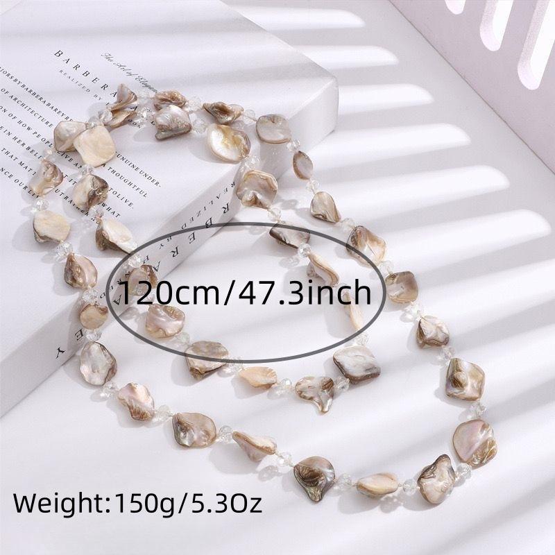 JMXD-Retro Shell Crystal Beaded Long Necklace, Sweater Chain Women's Light Luxury High-end Fashion Temperament Accessories