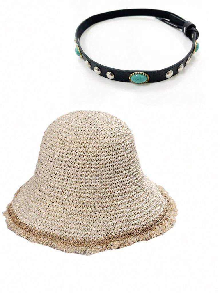 Crochet Straw Hat for Women Summer Handmade Hollow Out Panama Raffia Paper Tassel Edge Beach Hats UV Protect Foldable Sun Visor