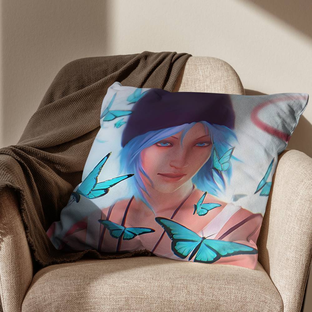 blue Butterfly Life is Strange Pillow Case Antidustmite Pillowcase Invisible zipper silky short plush Sofa cushion cover