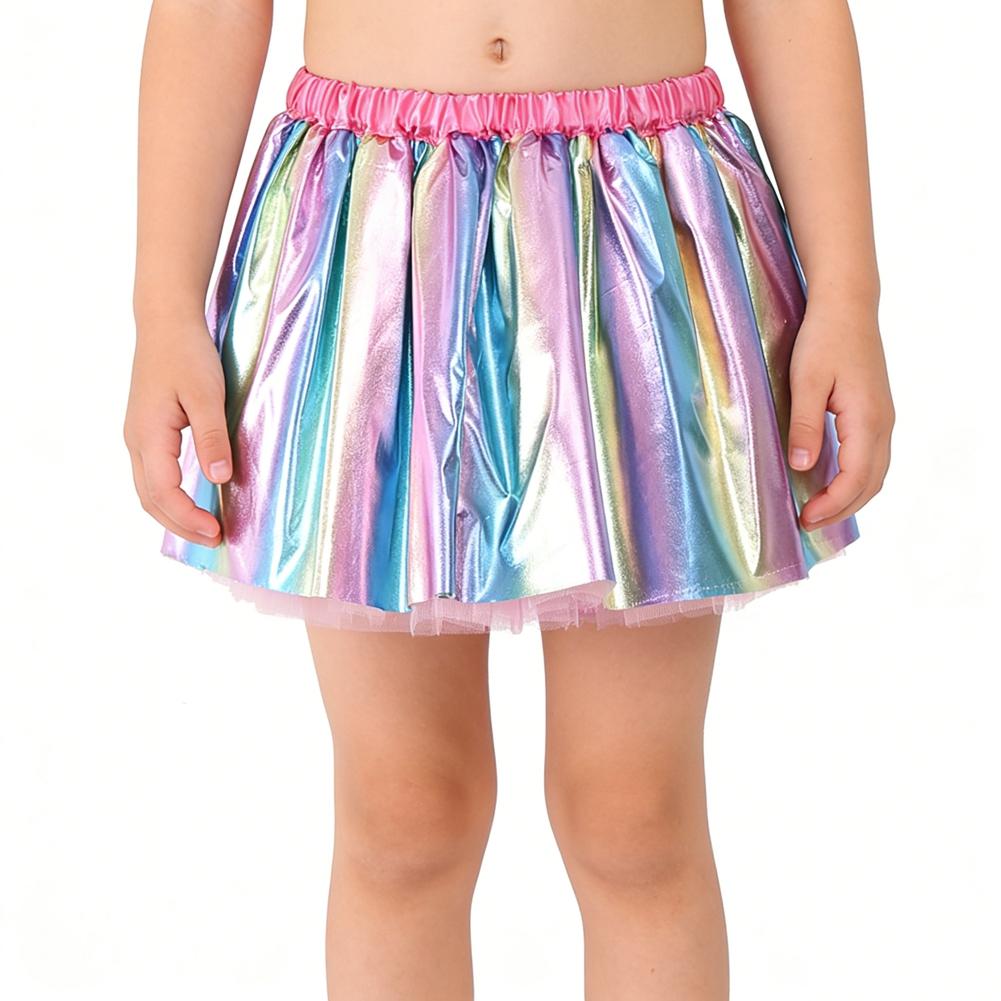 Kids Girl's Gold-Embossed Rainbow Skirt Performance Skirt