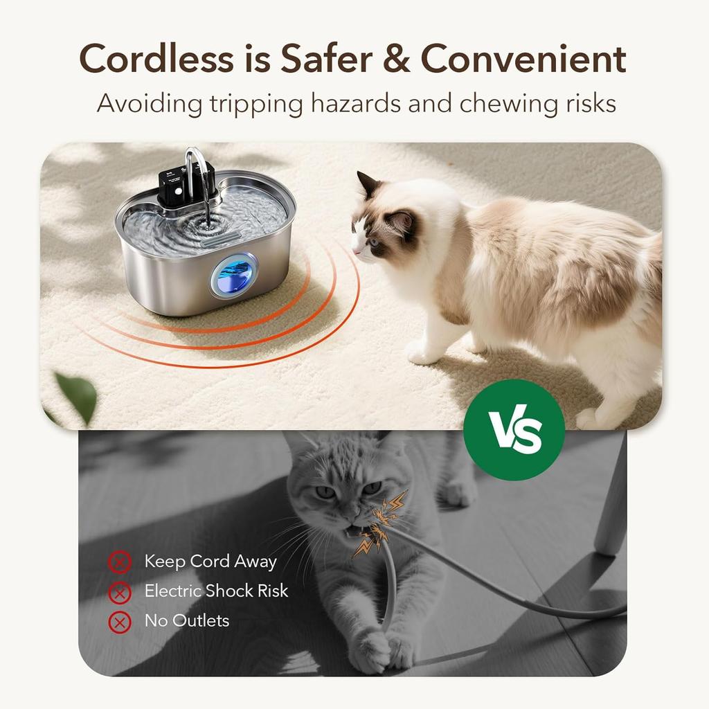 3L Stainless Steel Wireless Recharging Sensor Cat Water Fountain Auto Drinking Fountain For Cats Dog Drinker Pet Dispenser Bowl