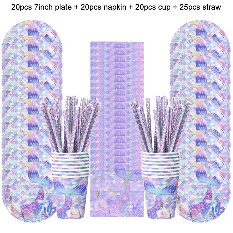 Little Mermaid Party Disposable Tableware Set Paper Plate Cup for Kids Girl Mermaid Theme Birthday Party Decoration Supplies