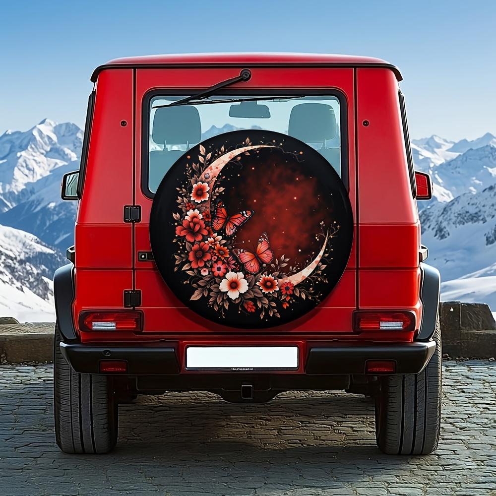 1pc, 35.56-43.18 cm Universal Red Moon Floral Butterfly Romantic Tire Cover, Suitable for Off-Road SUVs, Outdoor Camping, Natural Floral Culture, Car