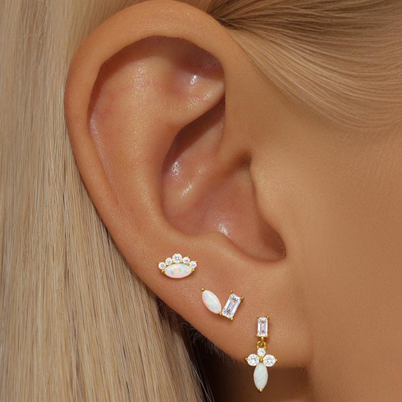 Titanium Zircon Opal Stud Earrings for Cartilage, Elegant European & American Style