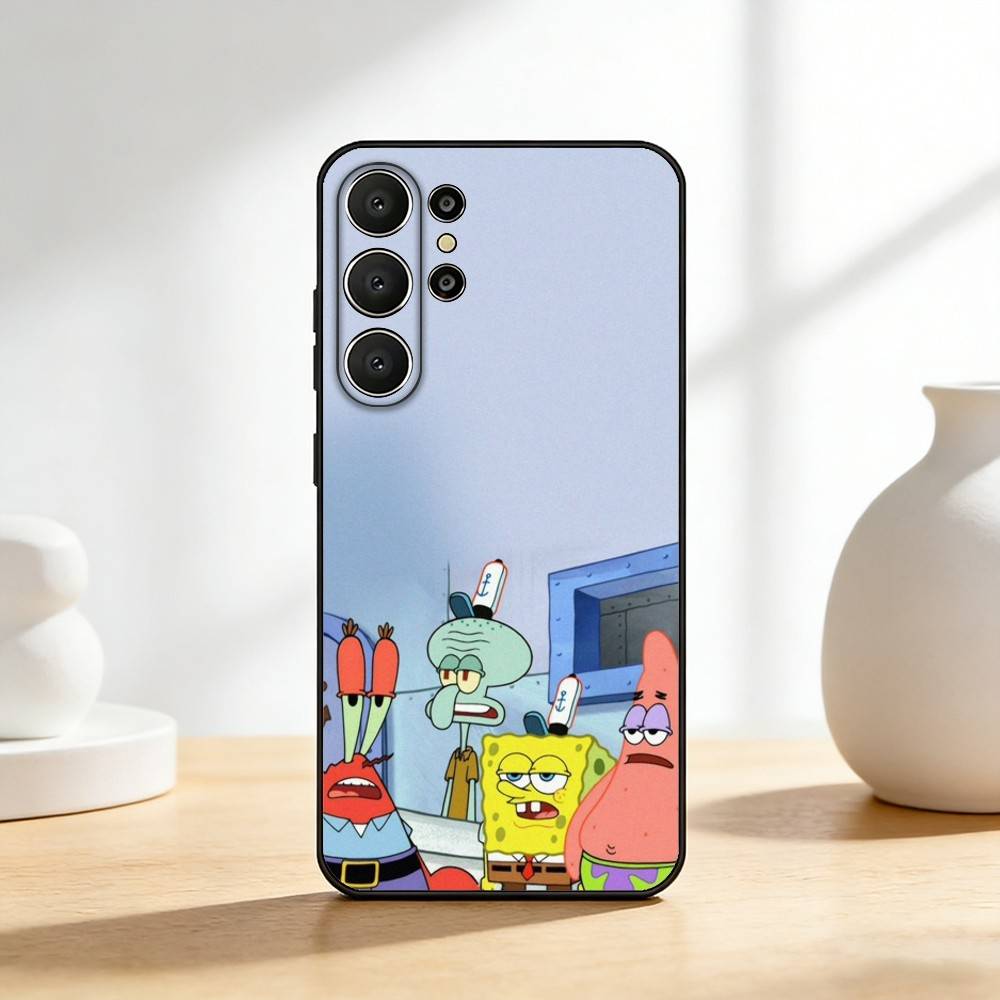 Animation S-Sponge B-Bob Phone Case For Samsung S26,S25,24,23,22,30,21,10,9,Ultra,Plus,Lite,FE Soft Black Case