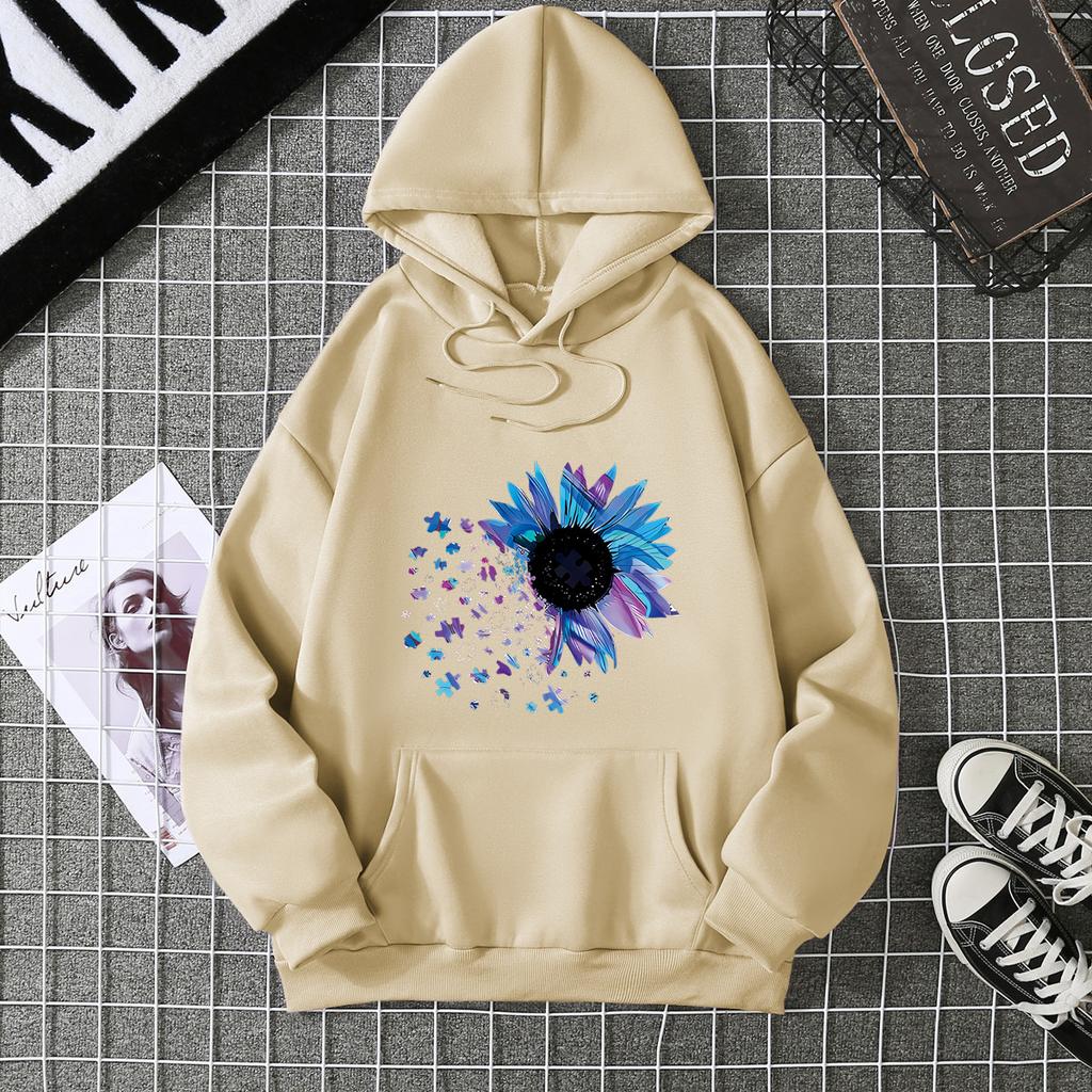 Sudadera con capucha holgada de manga larga con forro de terciopelo para otoño e invierno 7029