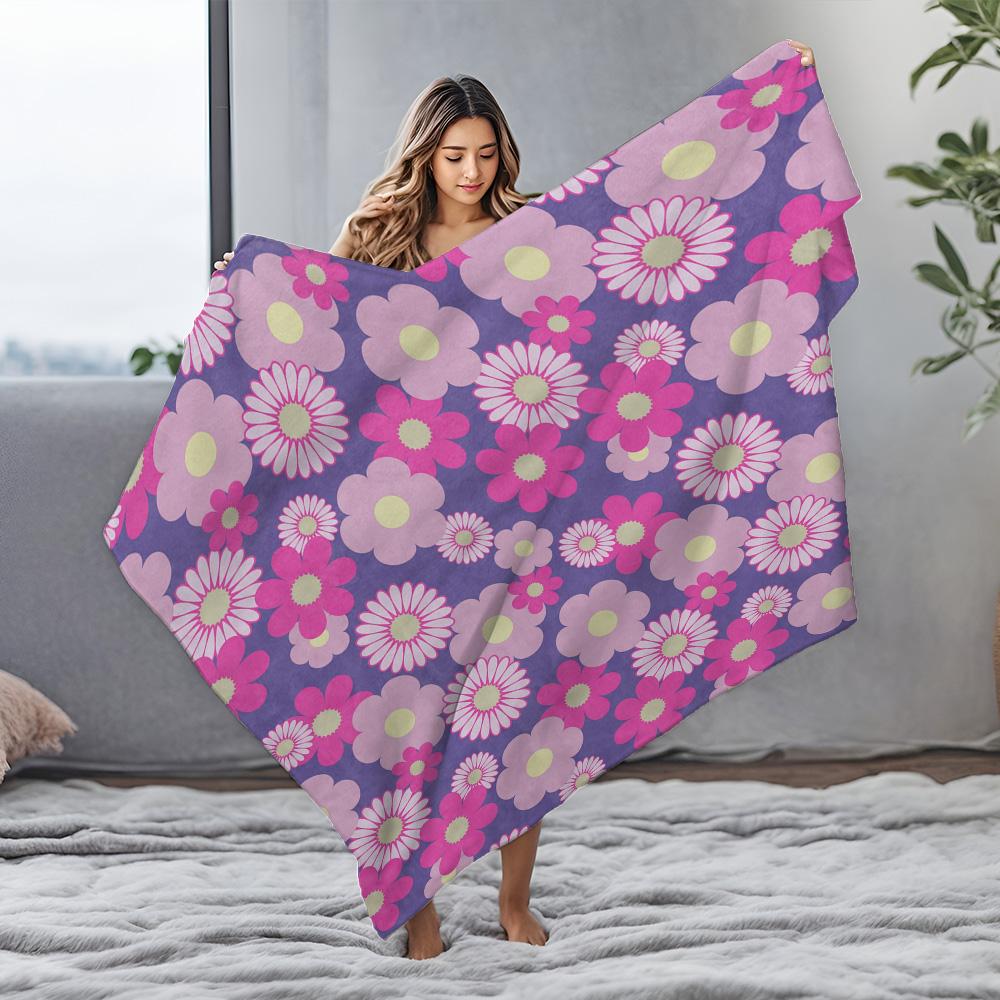 Blumenmuster Fleece-Decke Weich Warm Gemütlich Dekorativer Überwurf für Kinder Mädchen Teenager Erwachsene