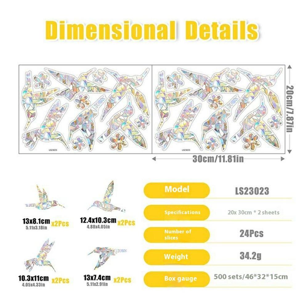 LS23023 2Pcs ?Rainbow Hummingbird Window Static Cling Decals Bird Protection Anti Collision Glass Stickers