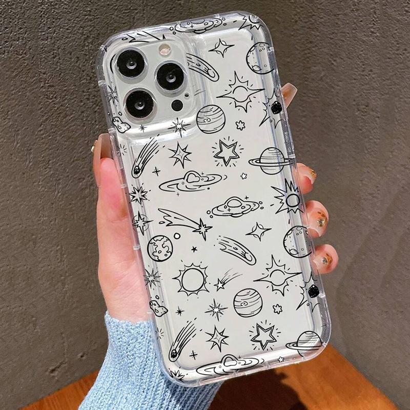 Silver star luxury design Phone case iPhone 15 Pro Max 11 12 13 16 14 Plus Silicone Shockproof Case Lens protector shell
