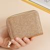 Portable Mini Size PU Wallet Starry Shiny Double Zipper Organ Card Bag Solid Color Multi-card Slot Coin Purse for Women