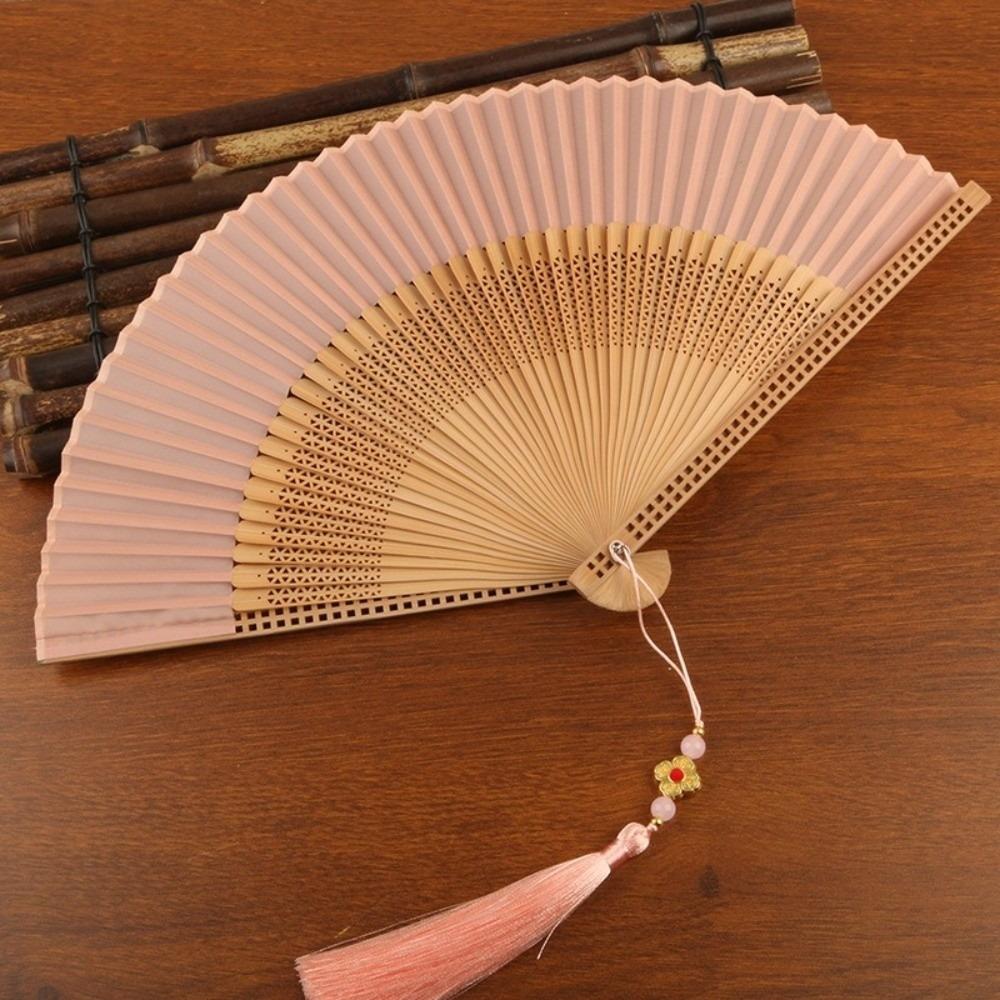 New Silk Bamboo Cloth Folding Fan Chinese Art Crafts Home Decor Handle Fan Tassel Decoration Fan Gifts
