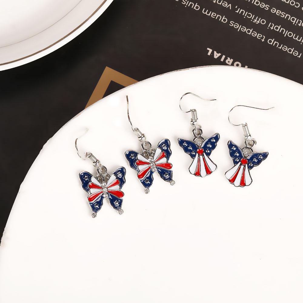 1 Pair American Flag Butterfly Boots Yeah Cowboy Hat Angle Wing Drop Earrings For USA Patriot Party Jewelry Festival Gift