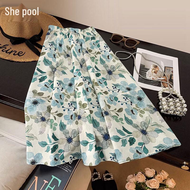 Elegant Retro Ink Wash Floral A-Line Midi Skirt One Size
