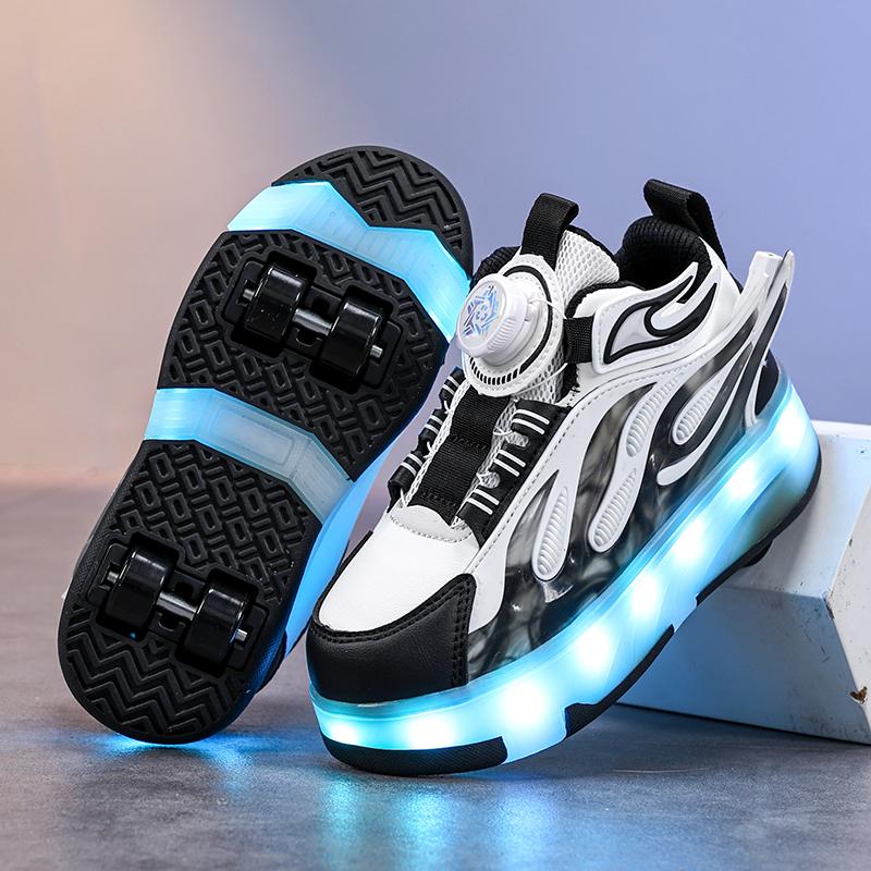 New children's four-wheel novice light up rotary button automatic shrinkage fast walking shoes for boys sneakers