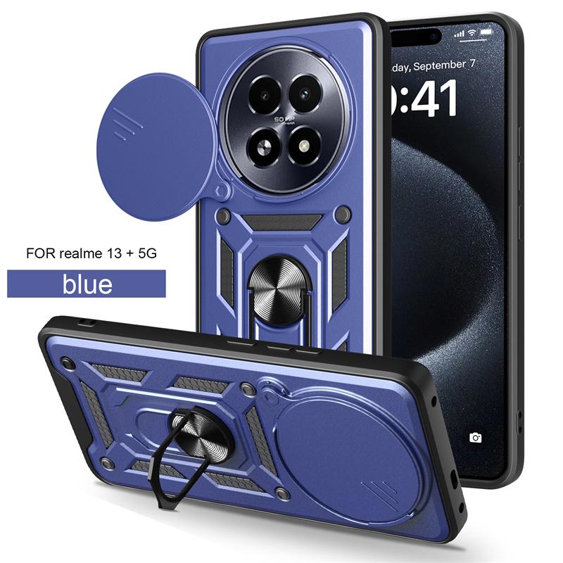 For Realme 13+ 5G Case Slide Lens Camera Armor Phone Cases For OPPO Realme 13 Plus 5G RMX5002 Magnetic Ring Holder Back Cover