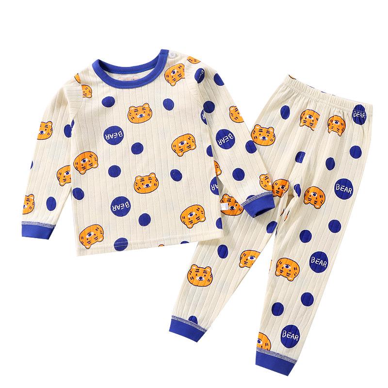 2023 Kids' Long-Sleeve Cotton Pajama Set - Boys & Girls Autumn Wear with Double-Layer Pants