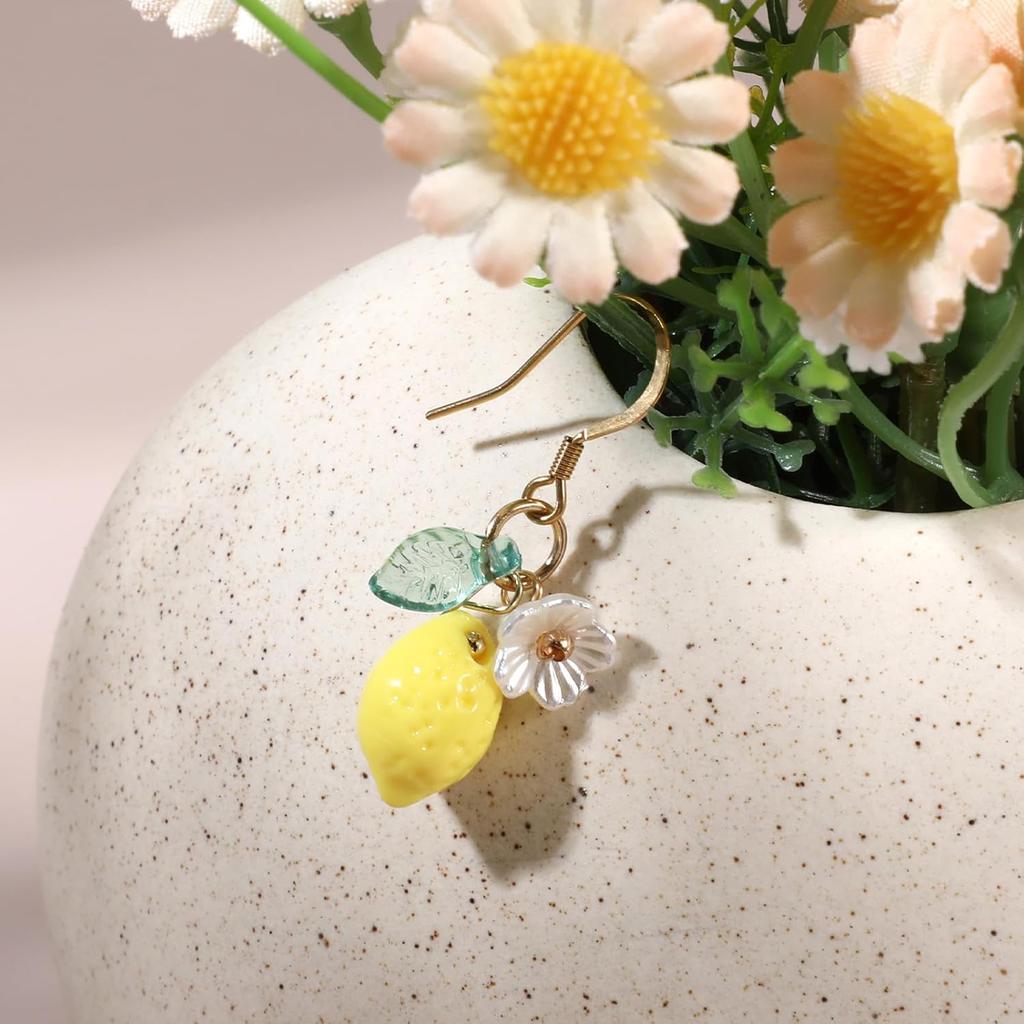 Cute Lemon Dangle Earrings for Women, Resin Yellow Lemon Hoop Earrings Minimal Fashion Fruits Dangling Earring for Women Sweet Earring