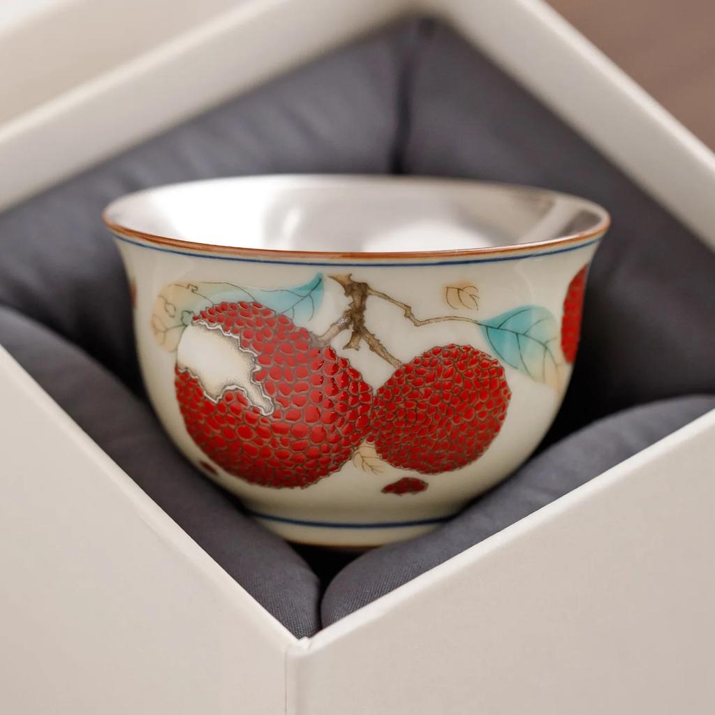 50ML Handmade Plated 999 Silver Butterfly Around Danli Teacup Master Cup High-end Personal Tea Tasting Cup Kung Fu Tea Set Gift