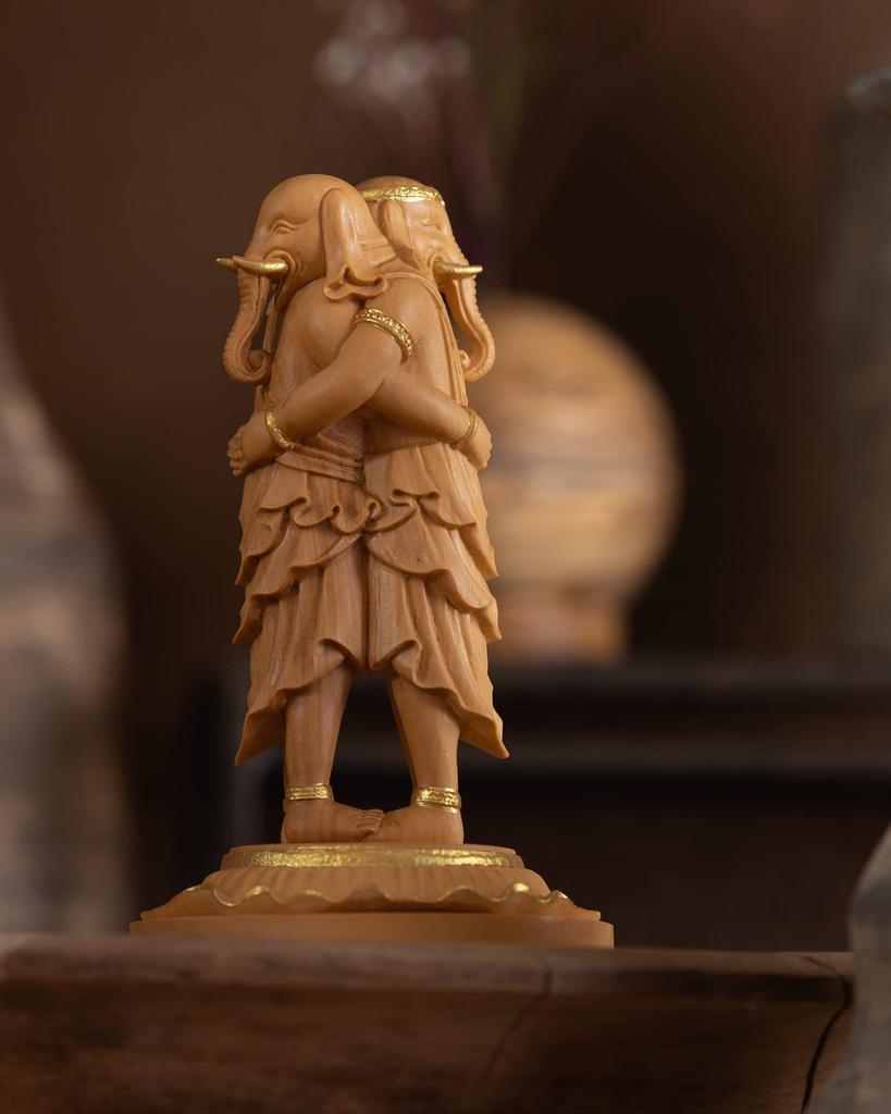 Tiny Buddha Kangiten gold clay Ganesha Buddha Statue Figure Wood Carving Ornament 8.8cm (Wooden Boxwood, finish)_Shoten (GSB Kangiten)