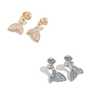 Retro verträumte Meerjungfrauenflosse Perlenohrringe – Exquisite Nischen-Design-Clips