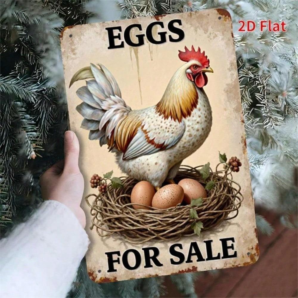 1pc Rooster Fresh Eggs Metal Sign, Rustic Farmhouse Iron Wall Decor, Waterproof Rustproof Hanging Plaque