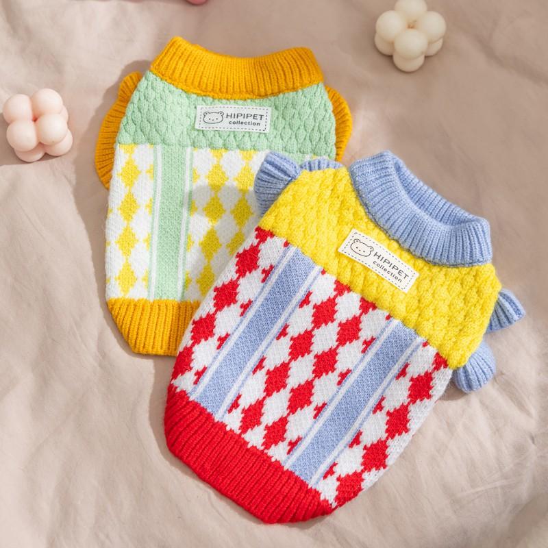 Warm Pet Sweater Small Medium Dogs With Colorblock Knitwear Teddy Poodle