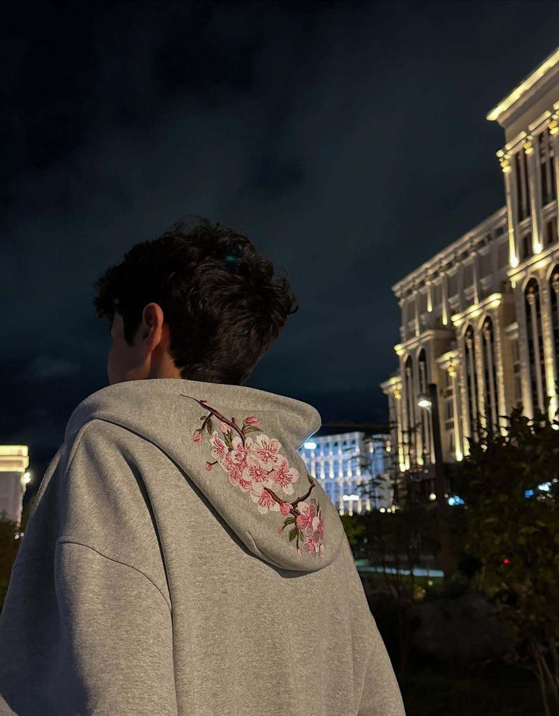 Retro Floral Kirschblüte Bestickt Street Style Unisex Hoodie