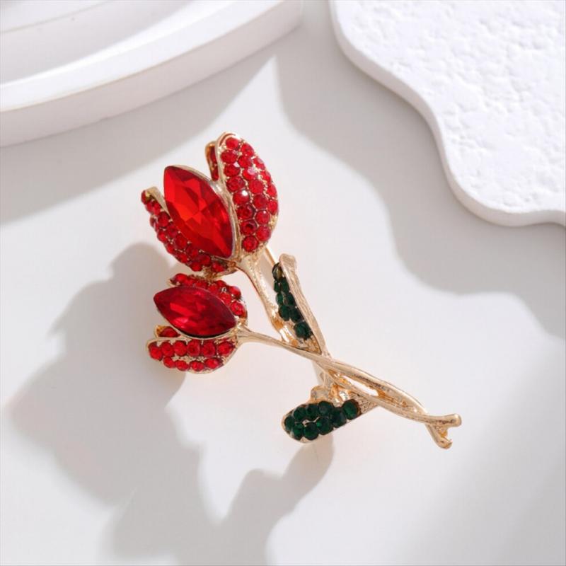 Crystal Tulip Brooch for Women, Elegant Floral Brooch