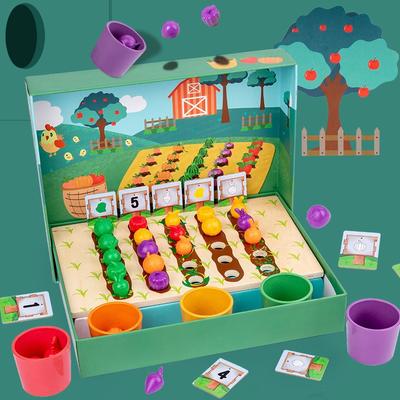 Wooden Simulation Farm Fruit and Vegetable Plantation Enlightenment Early Education Color Sorting Cup Vegetable Fruit Cognitive Building Block Toy
