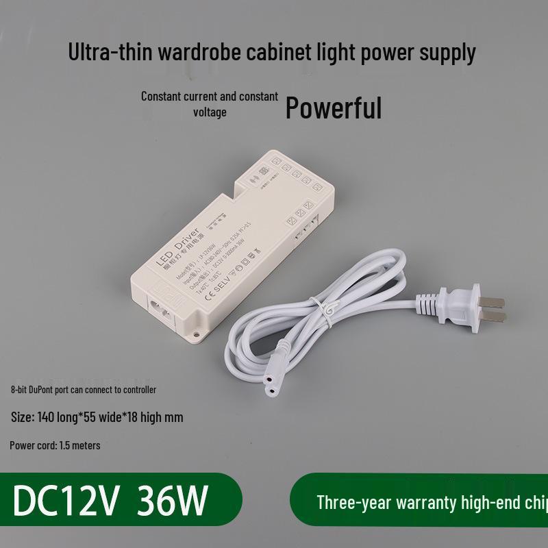 LED Strip Light with Induction Control for Wine Cabinets and Wardrobes, DuPont Interface, 12V Transformer Included