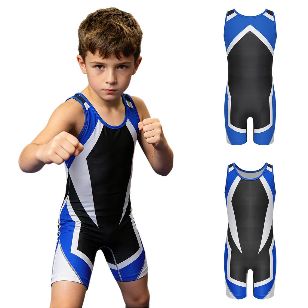 Canottiera da Lotta per Ragazzi Color Block Senza Maniche Lunghezza Coscia Body per Sport Allenamento Esercizio Ciclismo Allenamento