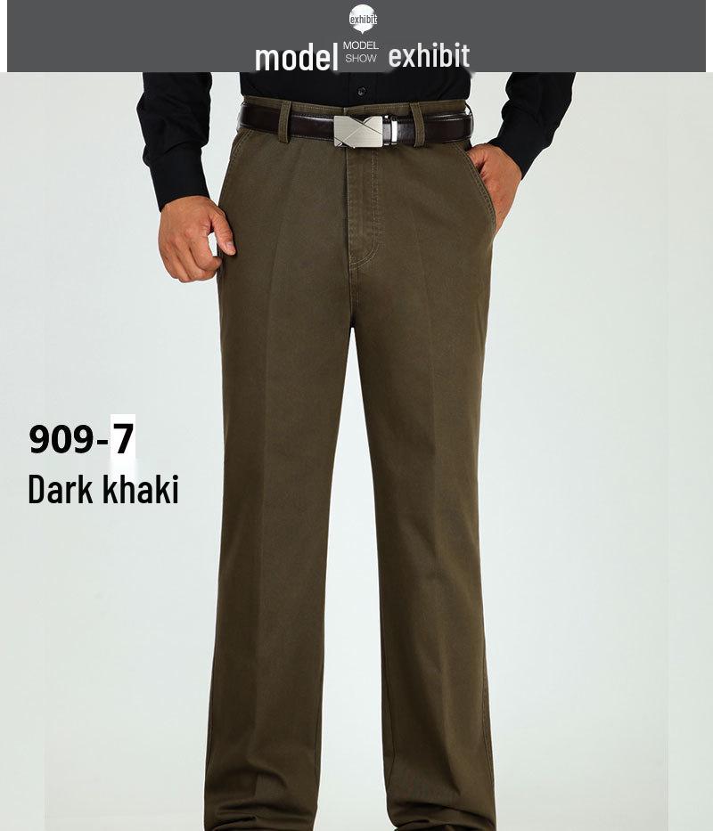 Men's Thick Cotton Casual High-Waisted Straight-Leg Pants for Autumn and Winter