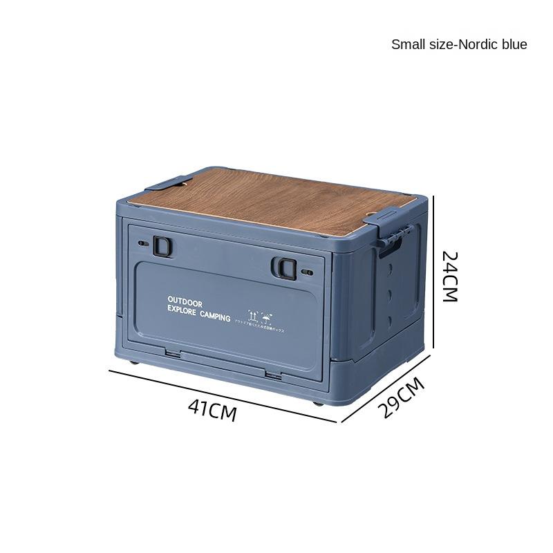 Side Door Wheels Folding Box Camping Outdoor Wooden Lid Storage Trunk for Clothes Books Stall Box Organizer