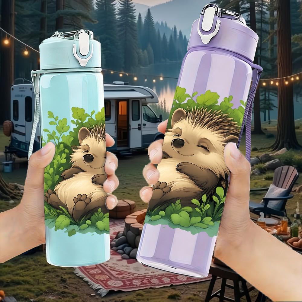 1PC Bush Cute Hedgehog 750ml Color Plastic Sports Water Bottle Leakproof Flip Straw Lid Suitable for Sports Office Home Use