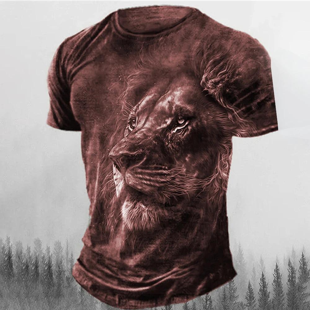 Summer 3D Printed Short Sleeved Street Style Plus Size Top, Fashionable Casual Wear, Men's Lion Sportswear