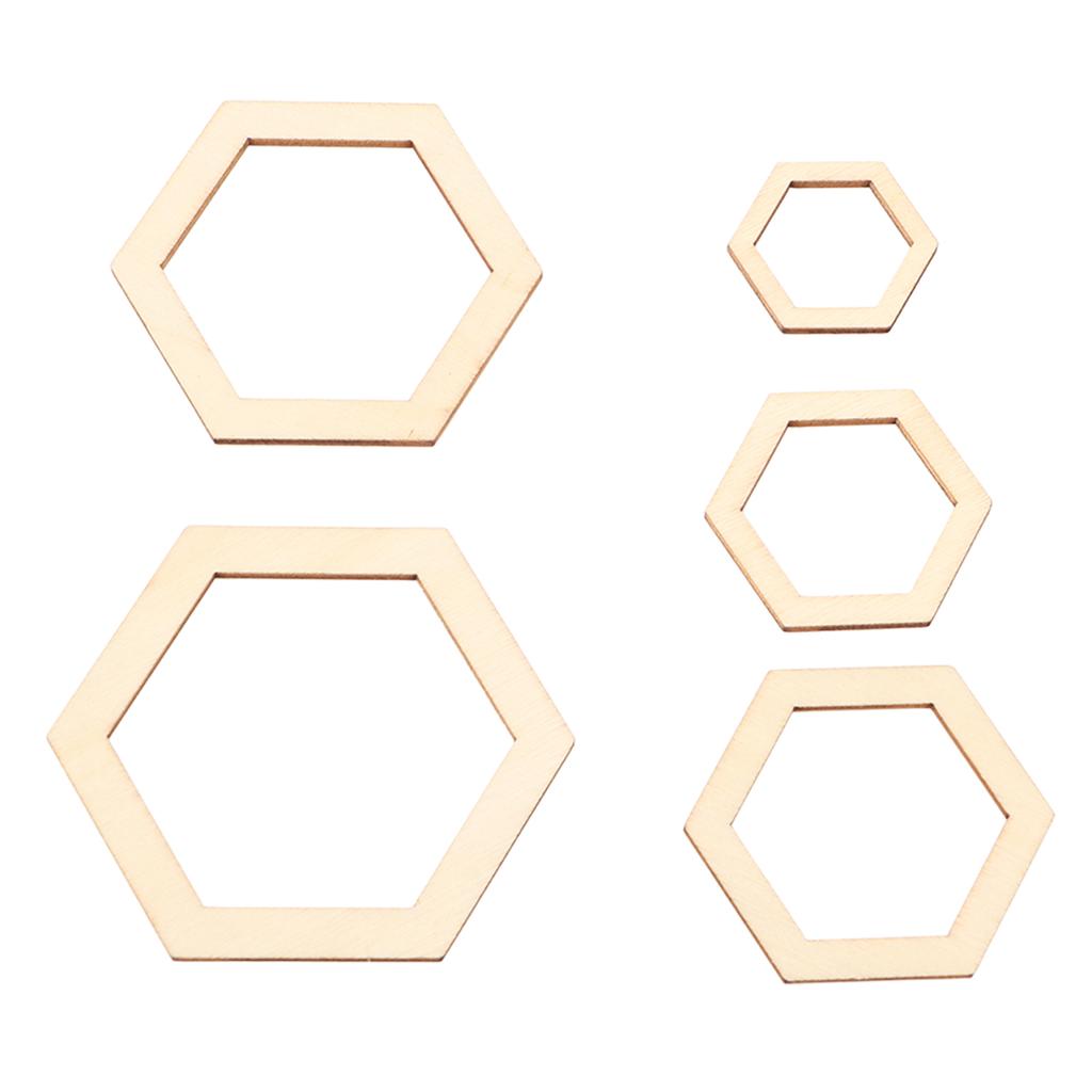 205Pcs Hexagonal Wooden Cutouts 5 Sizes Light Durable Odourless Blank Wood Pieces for Decoration