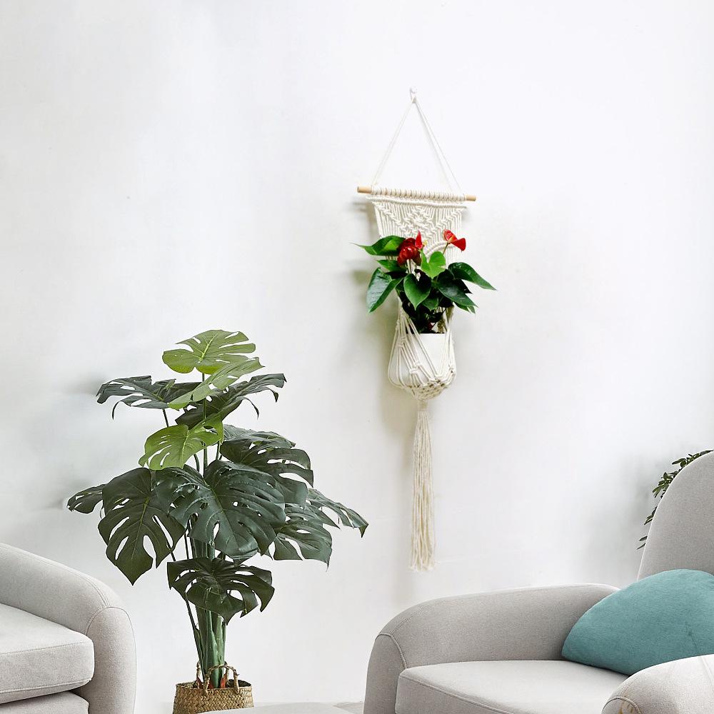 Handmade tapestry, cotton rope weaving, hanging basket, flower pot, plant mesh bag, modern bedroom, room, balcony decoration