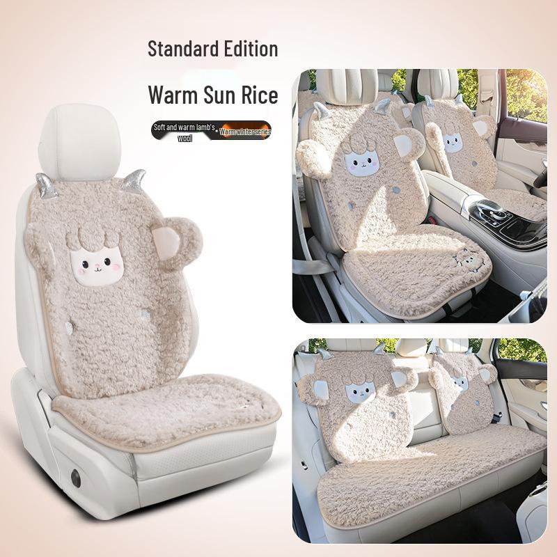 Universal Embroidered Lambswool Car Seat Cushion Set - Winter Warm 3-Piece Interior Decor.