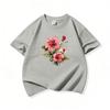 Kids Cotton T Shirt Pink Hibiscus Flower Print Crew Neck Short Sleeve Tee Casual Breathable Boys Girls Summer Tops