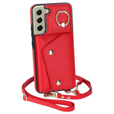 Dla Samsunga Galaxy S21 FE 5G Etui portfel zapinane na zamek z paskiem na ramię, pokryte skórą PU, z TPU, z podpórką