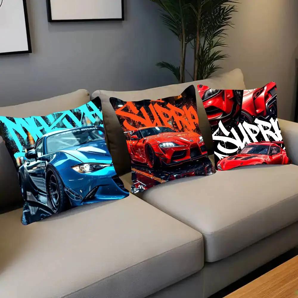Blue Miata Supra Car E36 Luxury Super Car Pillow Case Square Pillow Bedroom Sofa Leisure Comfort Cushion Home Decoration