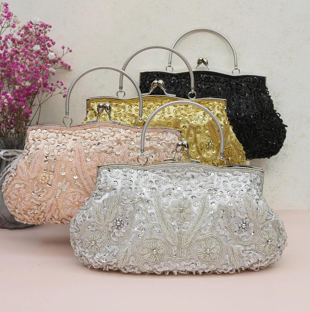 Beads Embroidered Sequins Evening Bags Wedding Party Bridal Handbag Elegant Women Purse Totes 2025 Luxury Shoulder Bags Silver