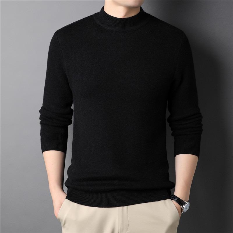 New Autumn Solid Color Half-turtleneck Men's Slim-fit Sweater