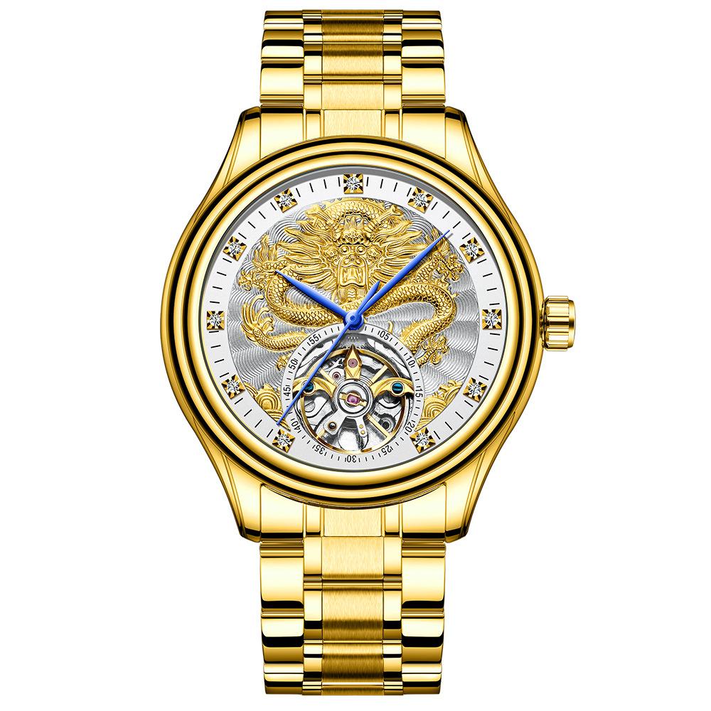 Men's Watch Mechanical Watch Watch Tourbillon Mechanical Watch Hollow Twelve Zodiac Dragon Watch Local Tyrant Gold