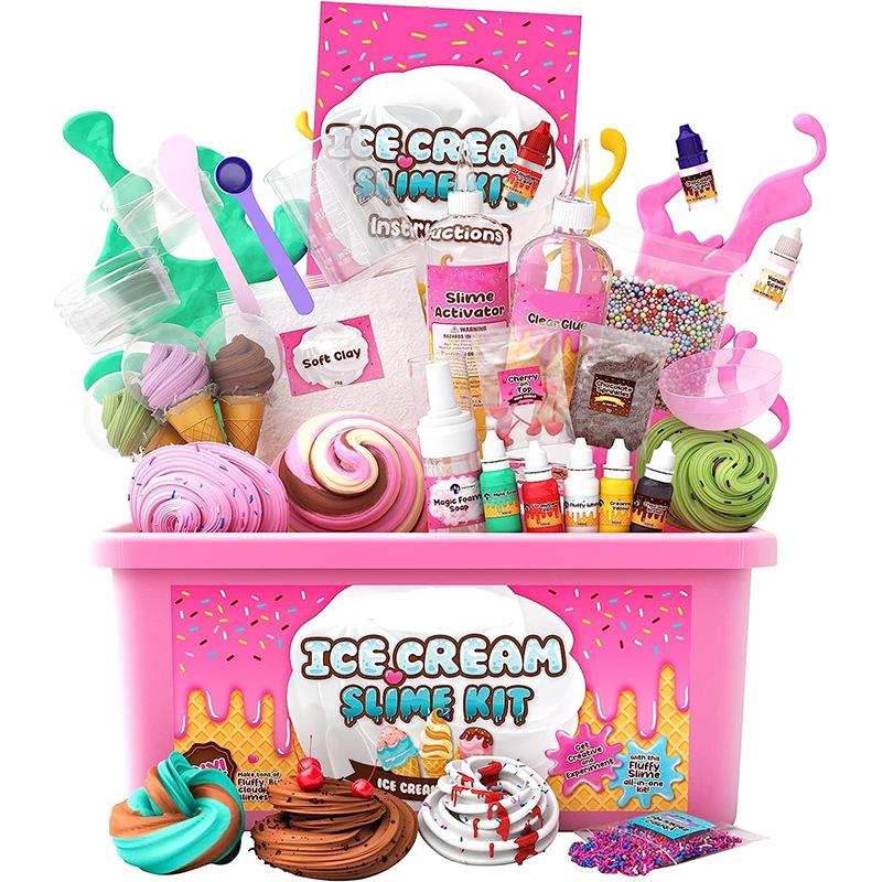 Ice-Cream Slime Kit Fake Water Slime Sweet Treats Diy Foaming Glue Girl Bubble Set Crystal Mud Safety Diy Squishy Toy With Box