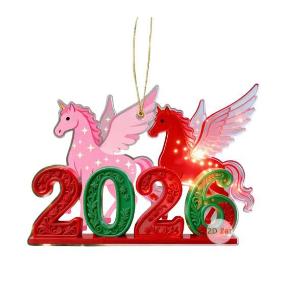 2026 Acryl Pferdeanhänger Auto Rückspiegel Ornament 2D Hängeanhänger für Feiertagsdekoration Süßes Geschenk für Autoliebhaber