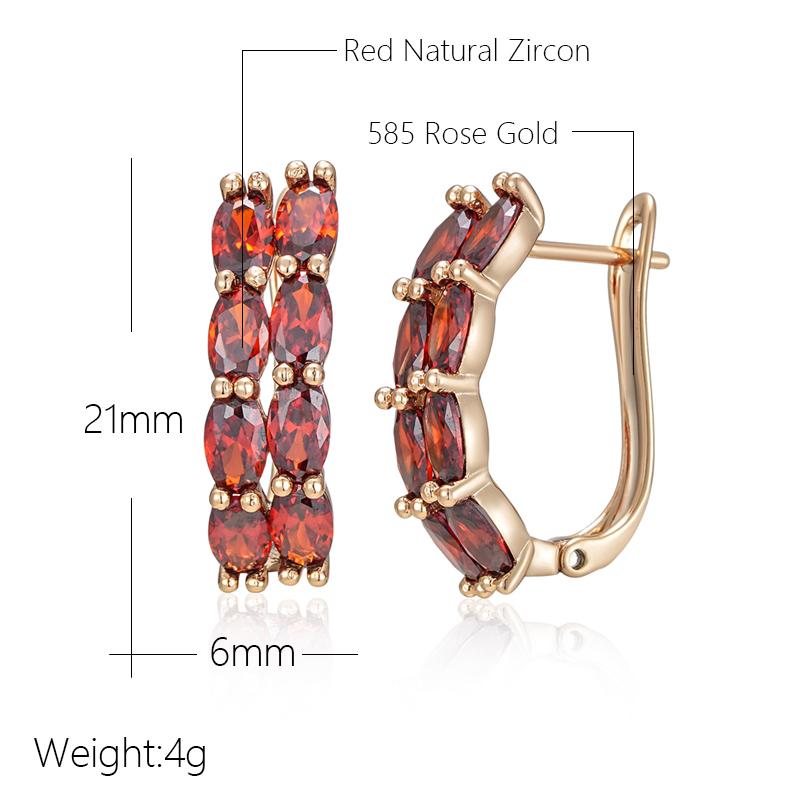 Full Shiny Red Natural Zircon Drop Earrings For Women Fashion  Rose Gold Color High Quality Daily Fine Jewelry