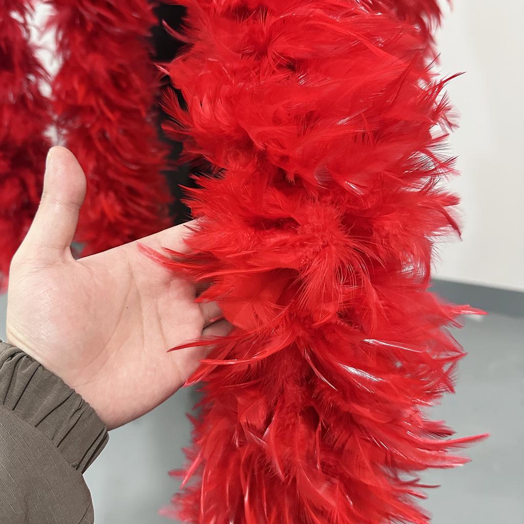 DIY Fluffy Red Chicken Feather Boa Scarf 2Meter Rooster Feathers Shawl for Wedding Carnival Party Dress Decoration Costume Accessory