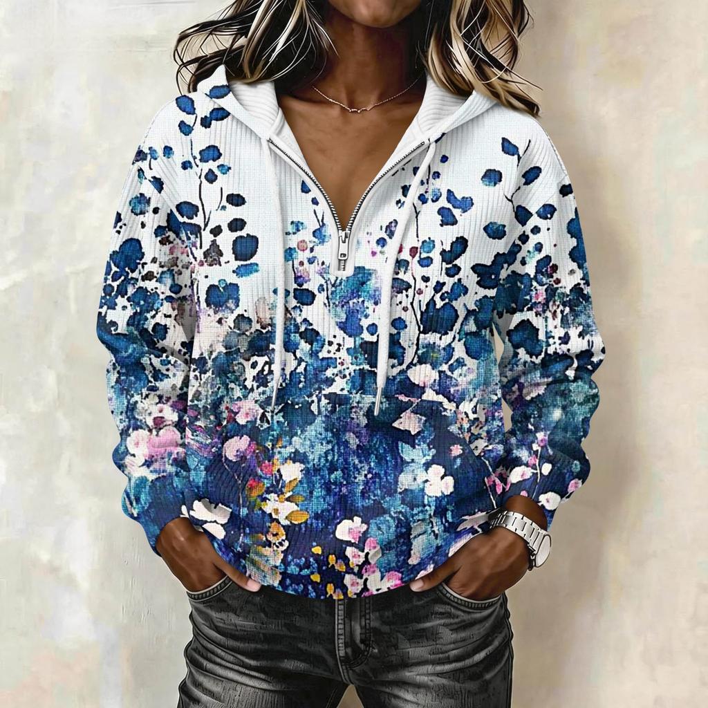 Women's Vintage Print Hoodie Pullover Sweatshirt Long Sleeve with Top