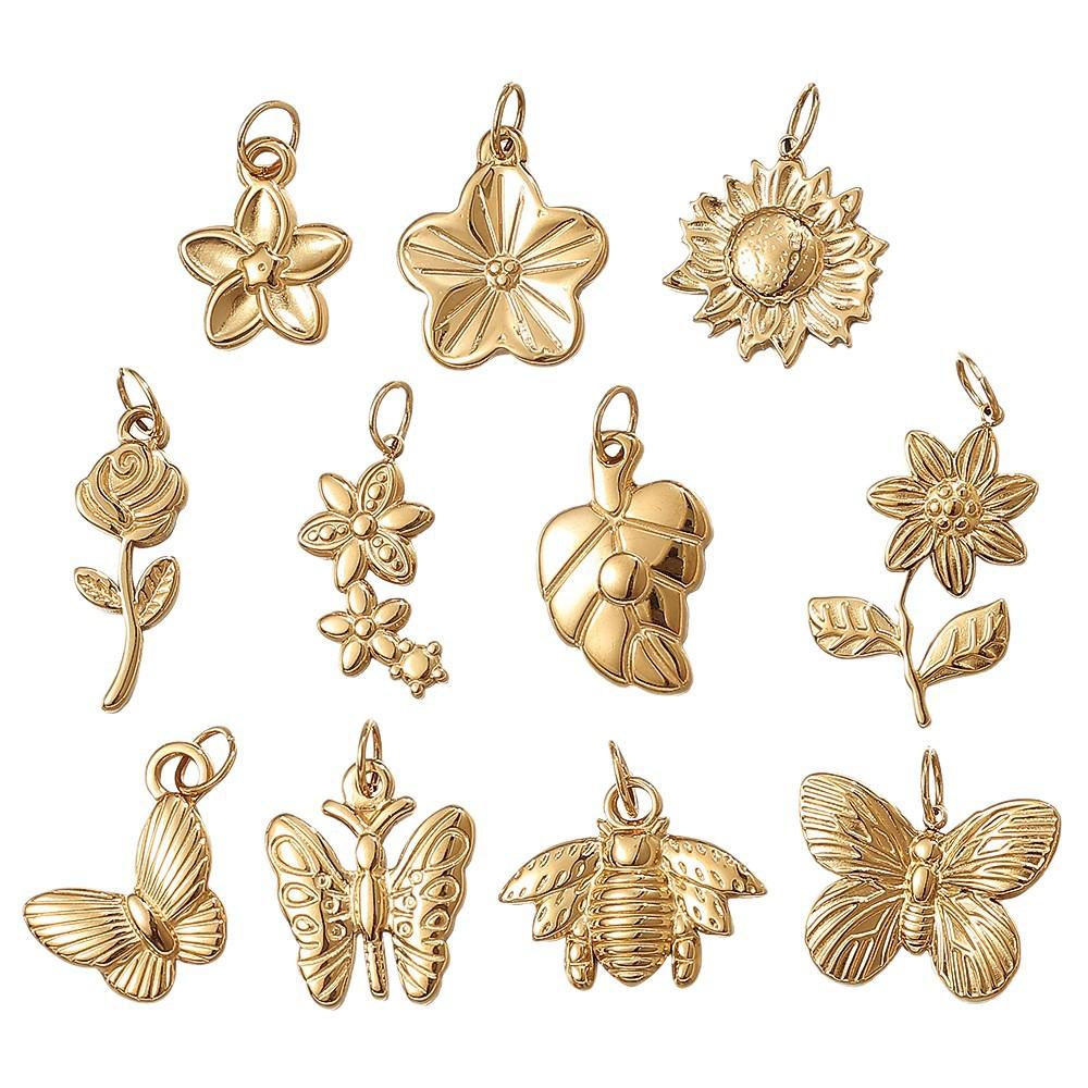 Stainless Steel Gold-Plated Pendant Jewelry Butterfly Flower Leaf Shape Pendant